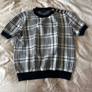 Ann Taylor Plaid Short Sleeve Button Shoulder Sweater - Size M